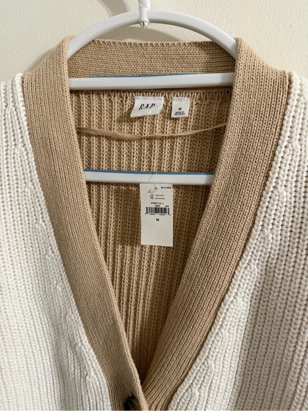 GAP Colorblock Button-Front Cardigan - White with Lilac & Coral Sleeves